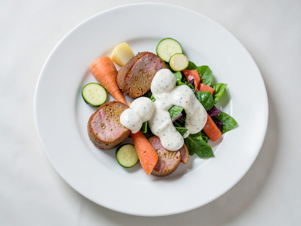 Crocchette croccanti di prosciutto e verdure con insalata fresca e yogurt