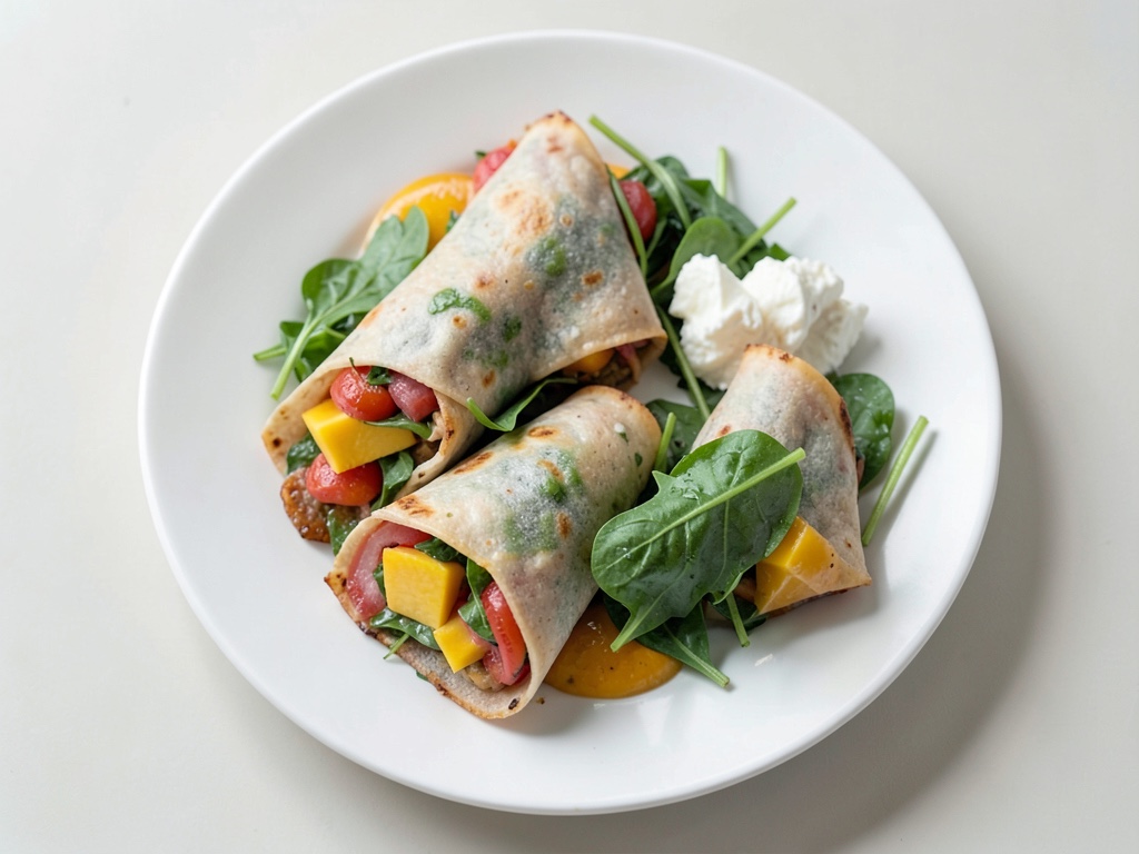 Wraps con prosciutto e mango su letto di spinaci