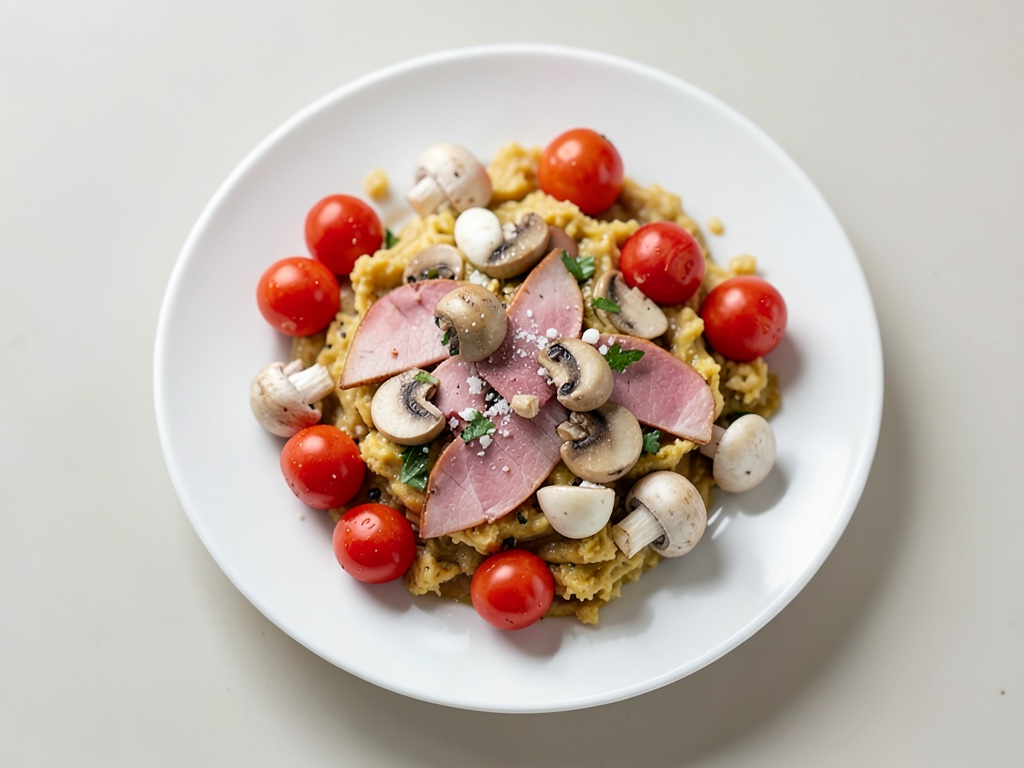 Cremiger Schinken-Nudel-Auflauf mit Champignons und Tomaten
