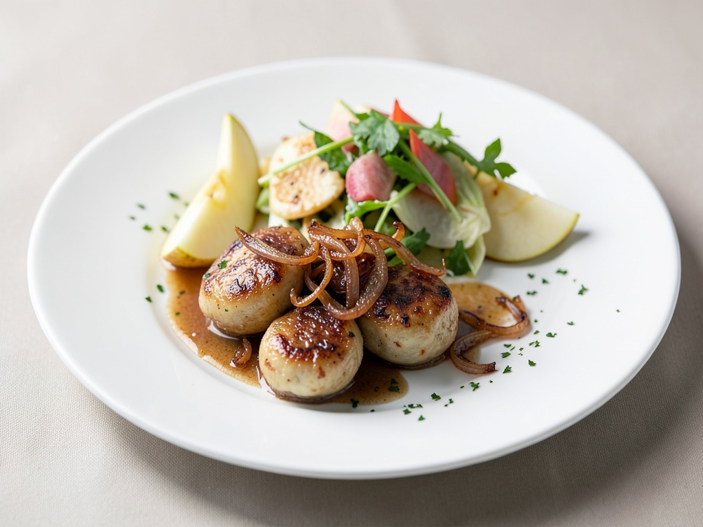 Knödel con cipolle caramellate e insalata di pere