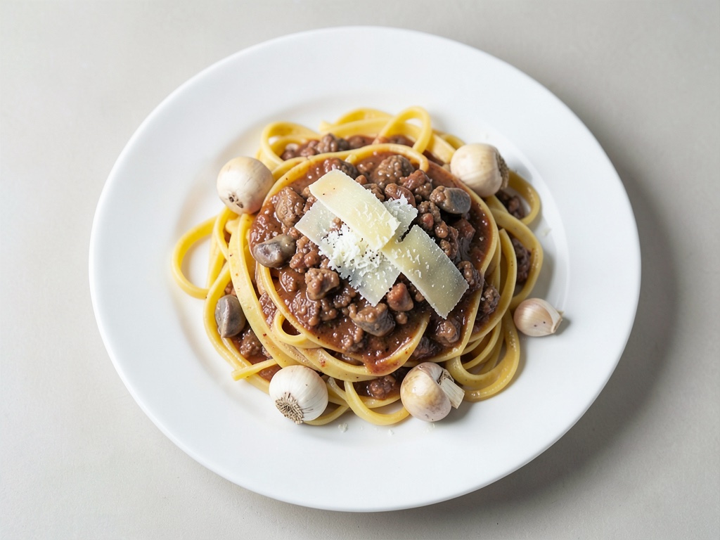 Schnelle Pasta mit Hackfleisch-Pilz-Soße und Parmesan