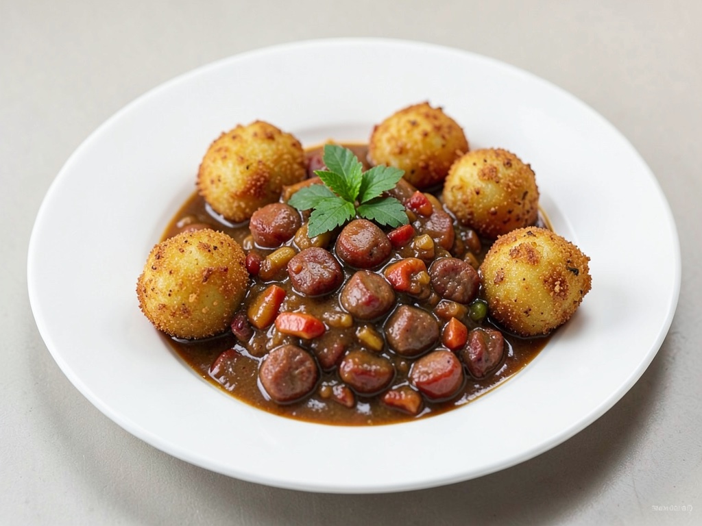 Gulasco veloce di salsiccia con patate fritte