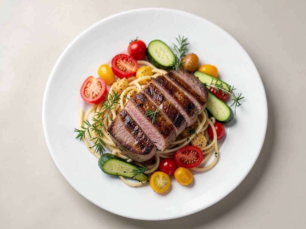 Ofen-Schnitzel vom Schweinefilet mit Nudeln und mediterranem Gemüse