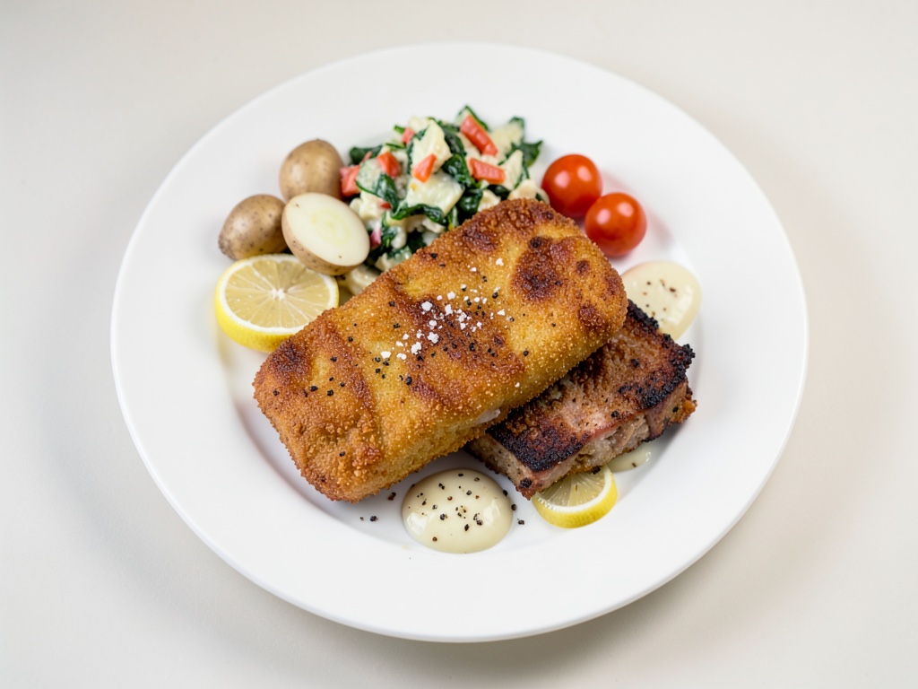 Schnitzel viennese con insalata di patate e cetrioli del nord Germania