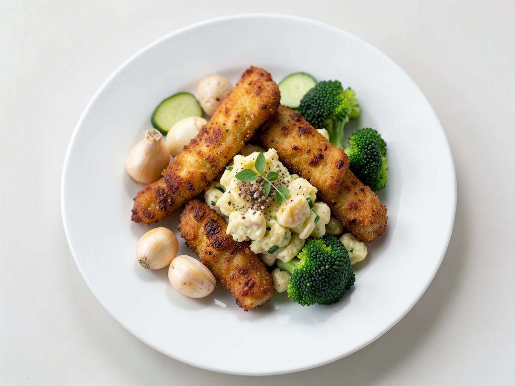 Cotolette con insalata di patate e broccoli