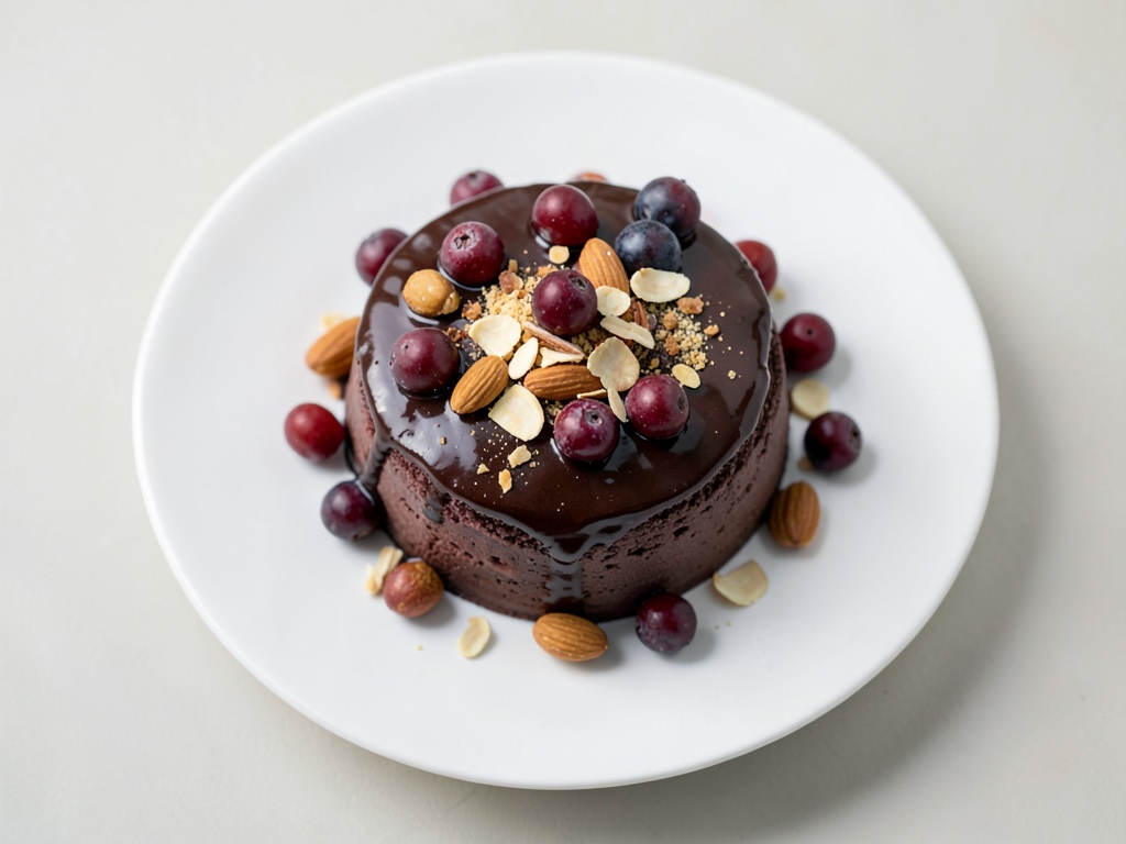 Schokoladenpudding mit Himbeeren und gerösteten Mandeln