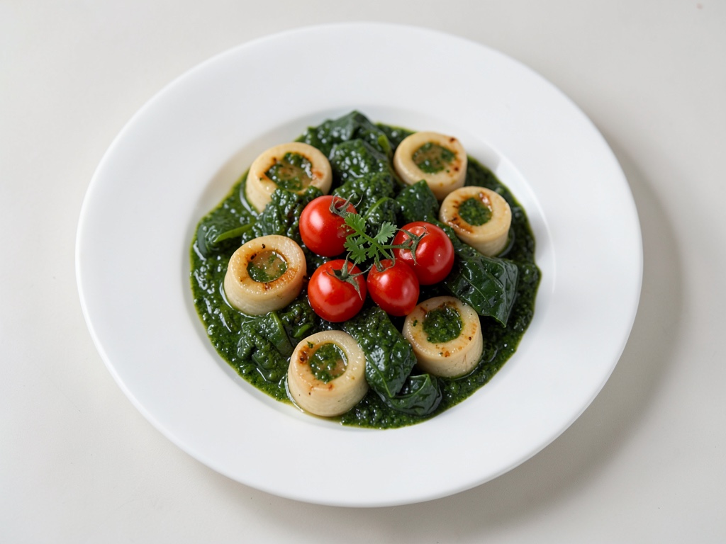 Polpete croccanti in salsa cremosa agli spinaci e pomodori