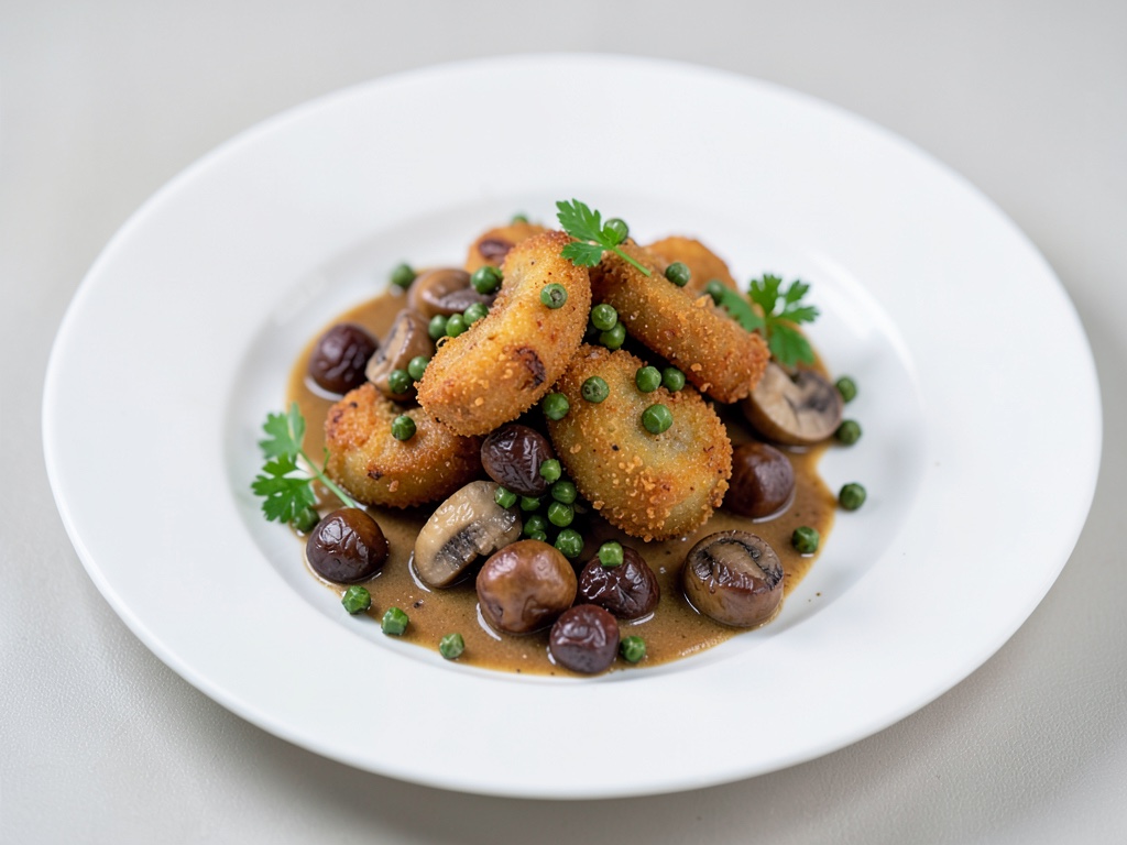 Schupfnudeln knusprig mit Kastanien, Champignons und grünem Pfeffer