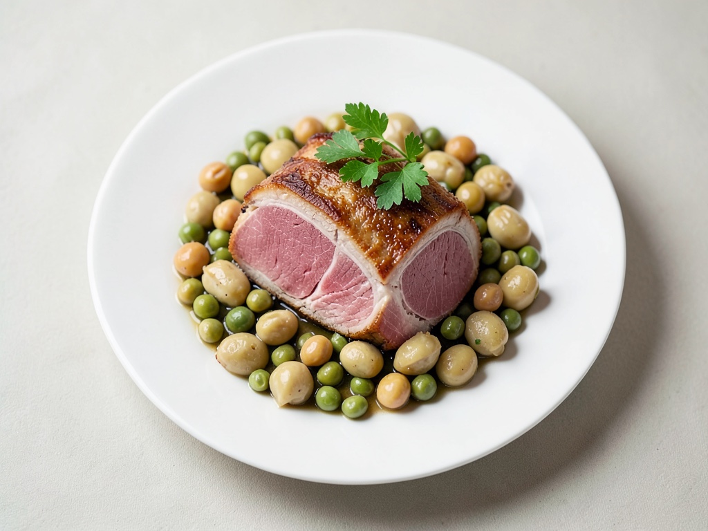 Cotoletta di maiale con gnocchi di patate e fagiolini in salsa panna
