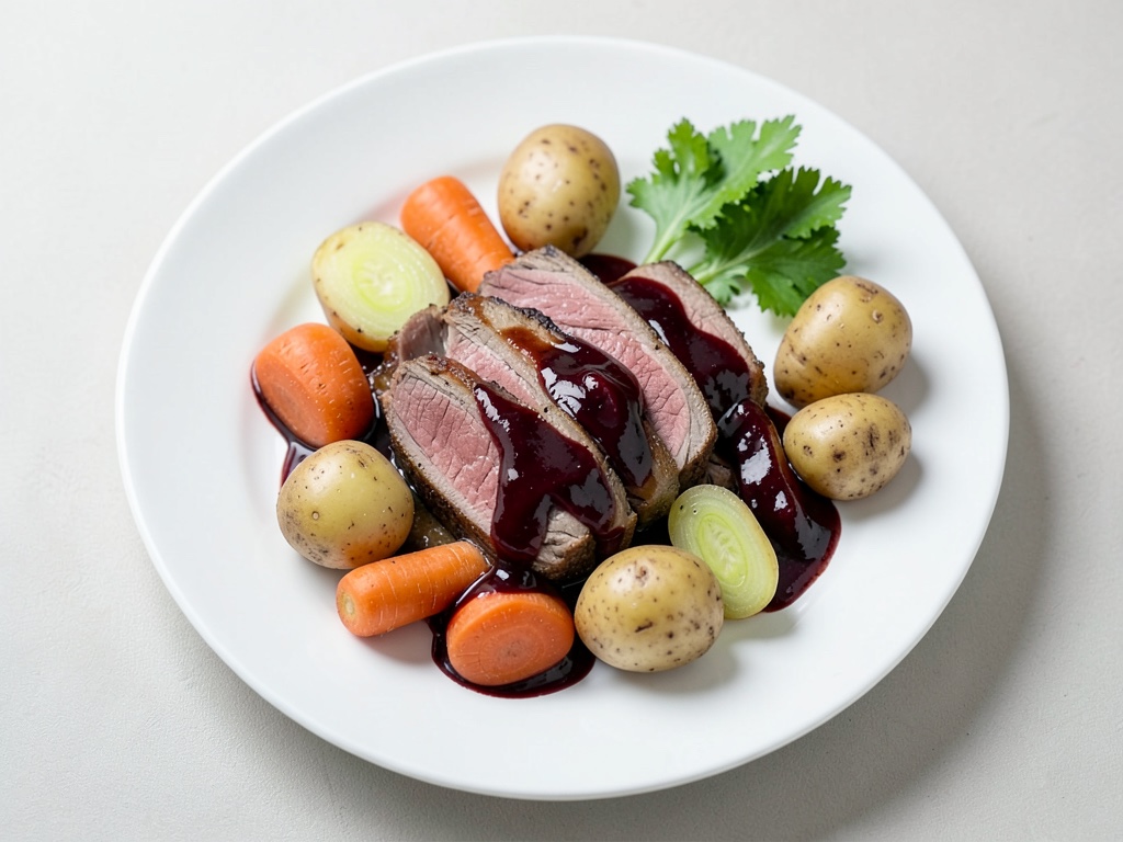 Tenere medaglioni di maiale con verdure radice glassate e patate