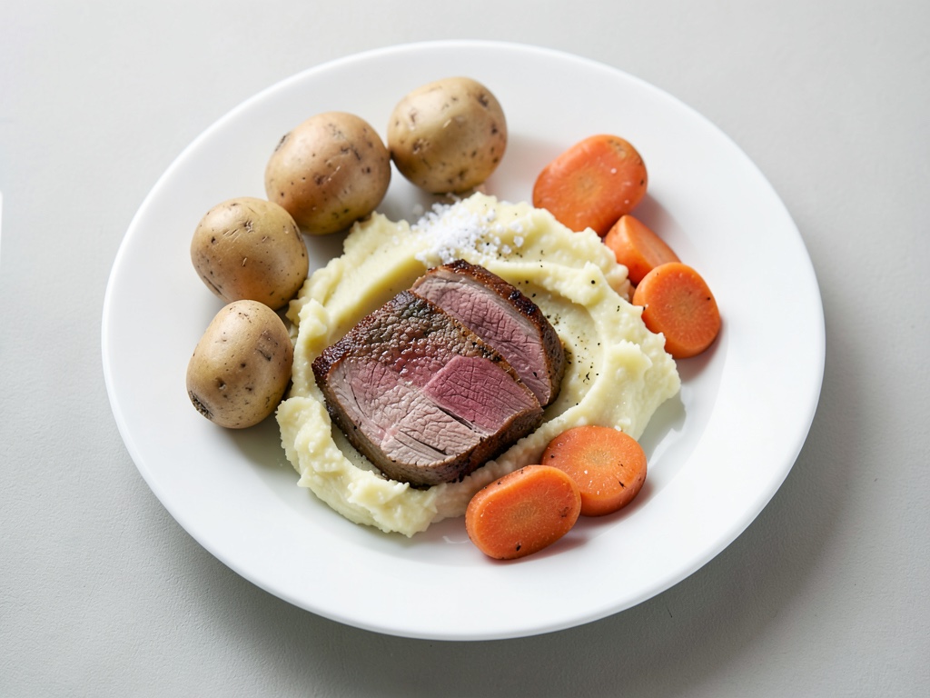 Filetto di maiale croccante avvolto nel bacon con purè di patate cremoso e carote caramellate