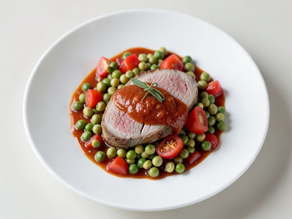 Tendres filets de porc aux lentilles et sauce tomate