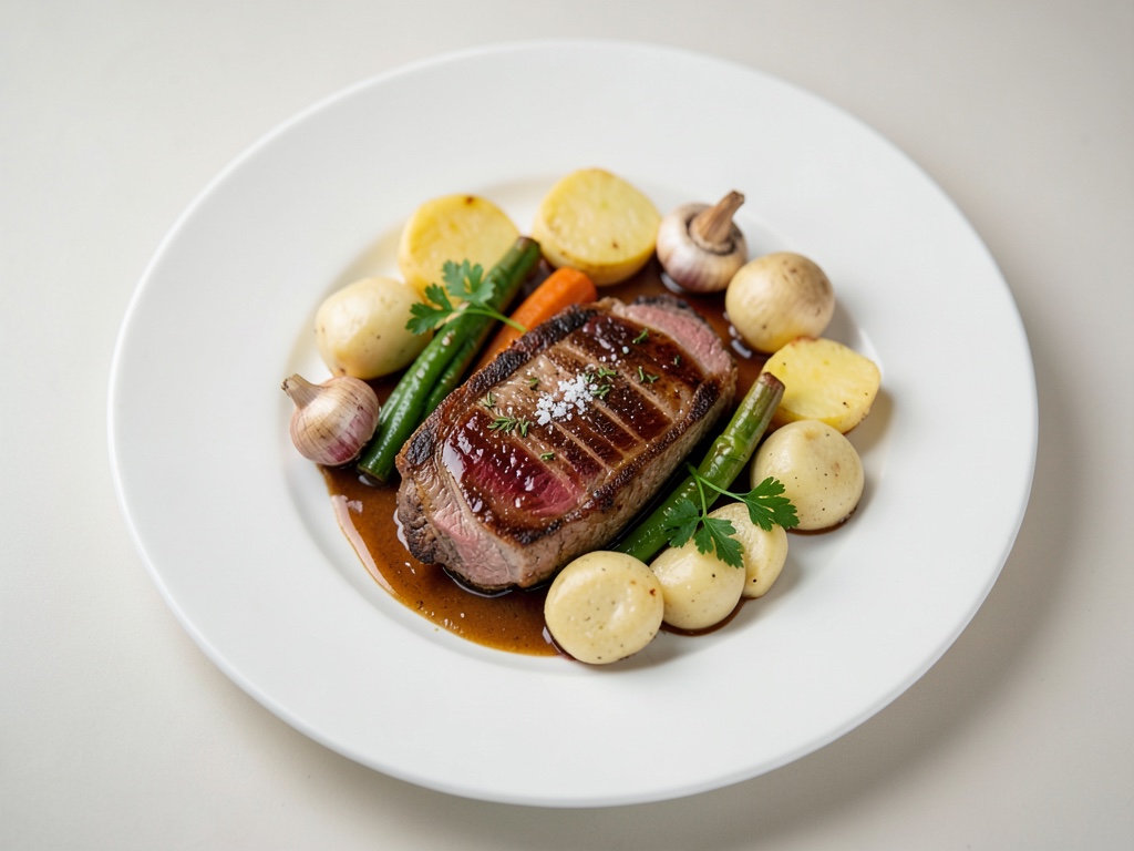 Tenero filetto di maiale con funghi chanterelle, cipolle al vino rosso e gnocchi di pane