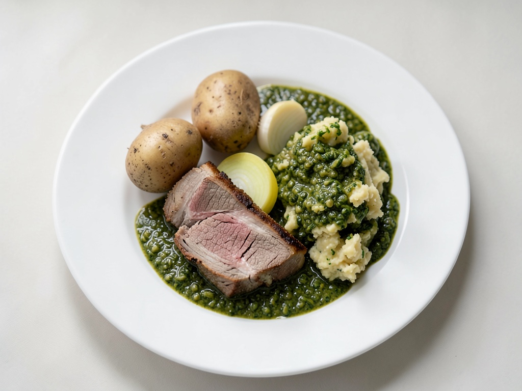 Patate croccanti con tenera filetta di maiale e salsa cremosa agli spinaci