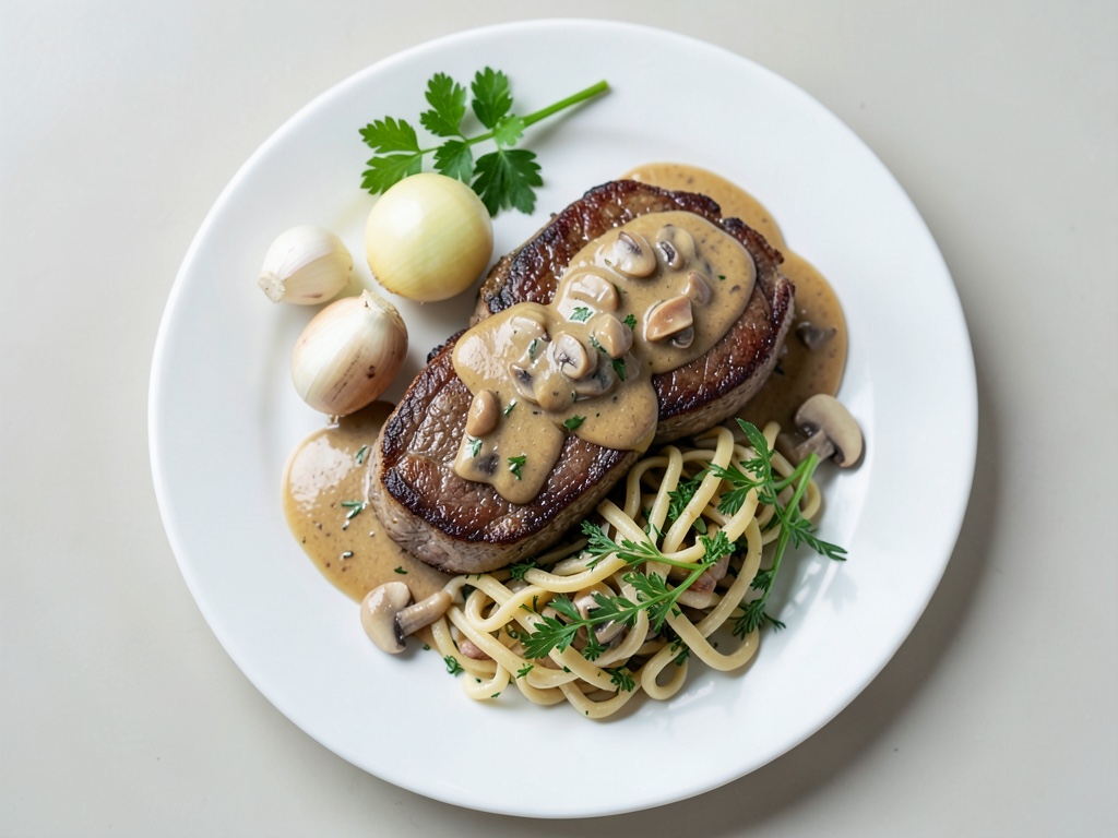 Tender Pork Medallions in Creamy Mushroom Sauce with Herb Spaetzle