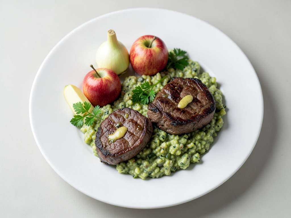 Émincé de porc aux pommes et purée de chou-fleur