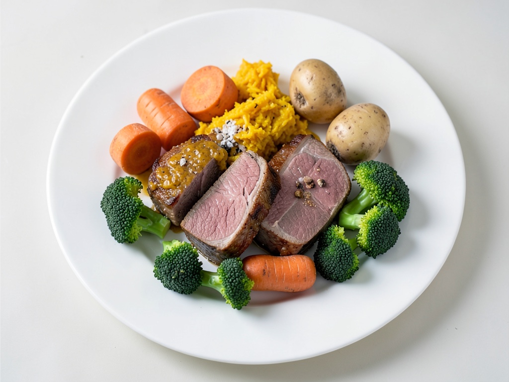 Delicate Pork Fillet Strips with Crispy Carrot-Potato Puffs and Broccoli