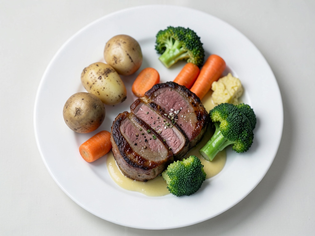 Medaglioni di maiale con purè di patate e verdure