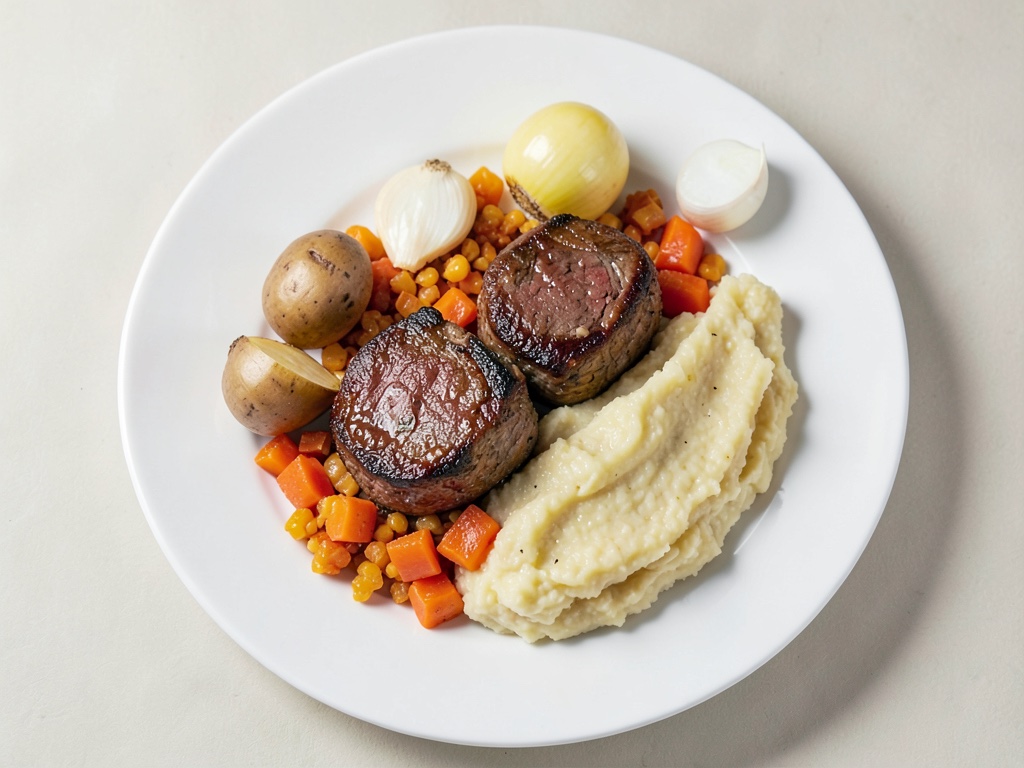 Fragranti pezzi di filetto di maiale con cavolo aranciato e purè di patate cremoso