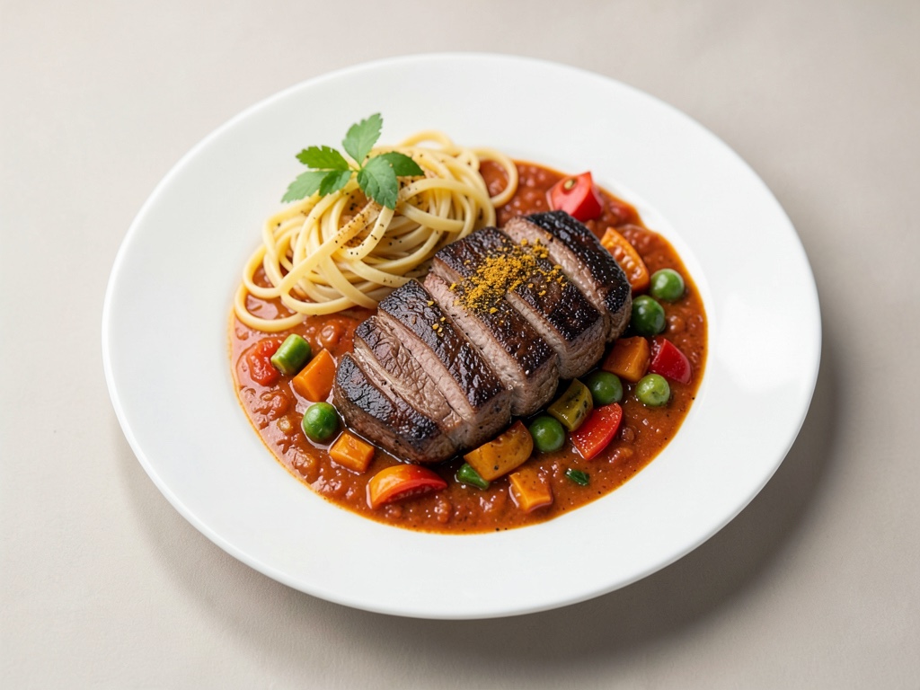 Fajita-Schweinenackensteaks mit Pasta und Paprika-Gemüse
