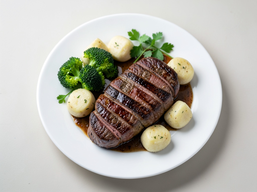 Bistecchi di maiale succosi con gnocchi e cavolo riccio