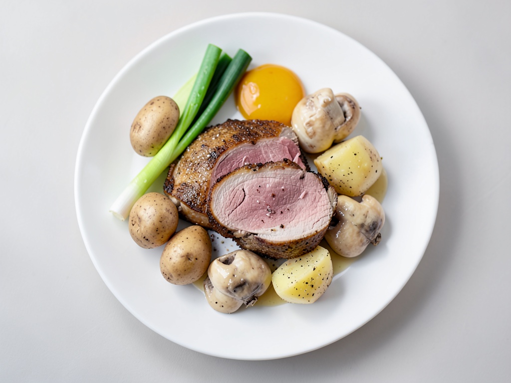 Cotolette di maiale croccanti con patate al miele e panna ai funghi
