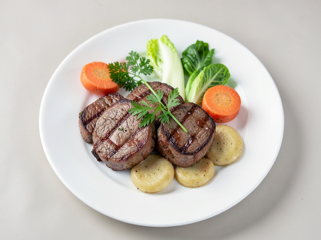 Saftige Schweinekoteletts mit frischem Frühlingsgemüse und kleinen Kartoffelklößen
