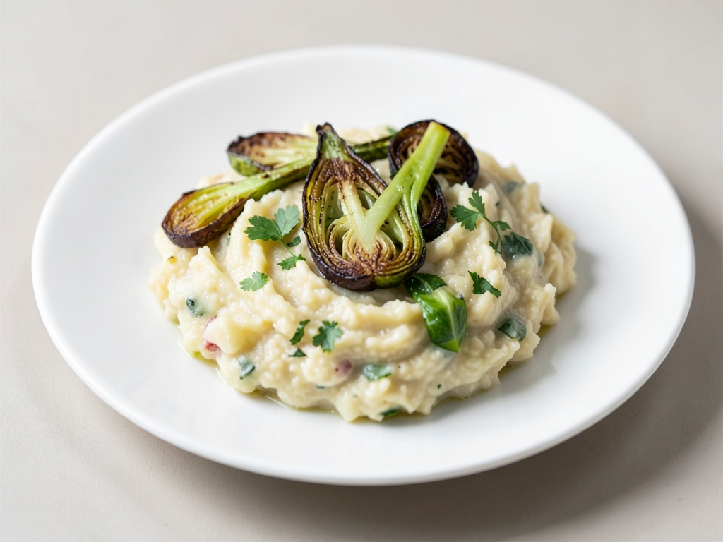 Purè cremoso di sedano e patate con cavolo nero croccante