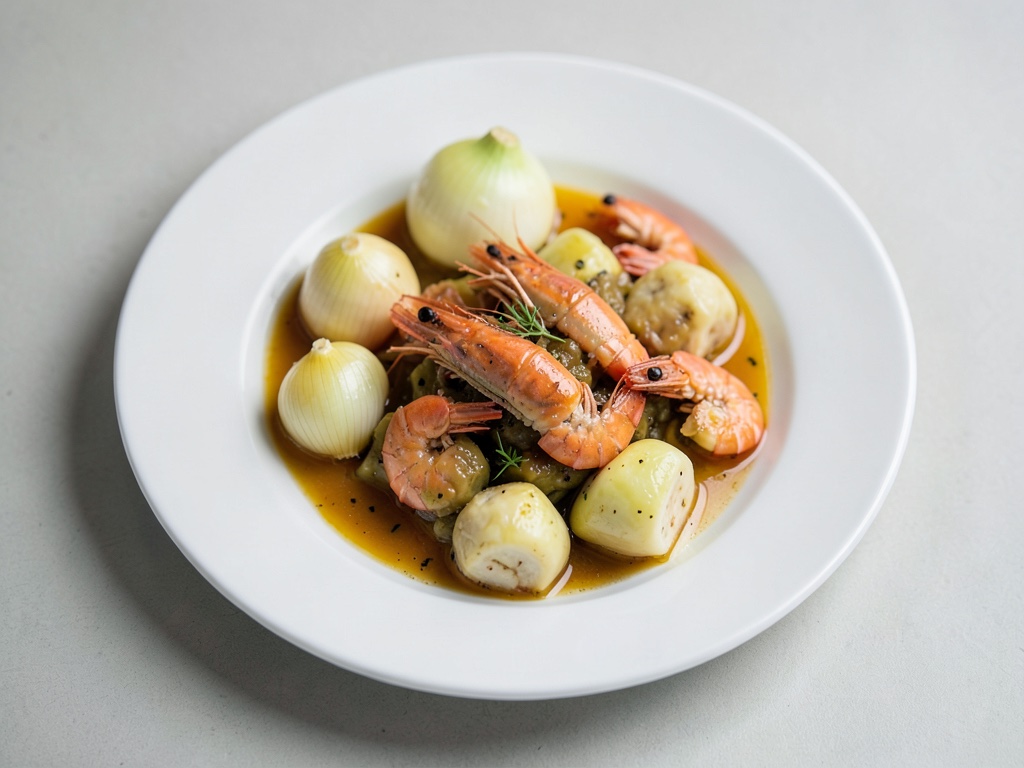 Sopa de apio con gambas salteadas