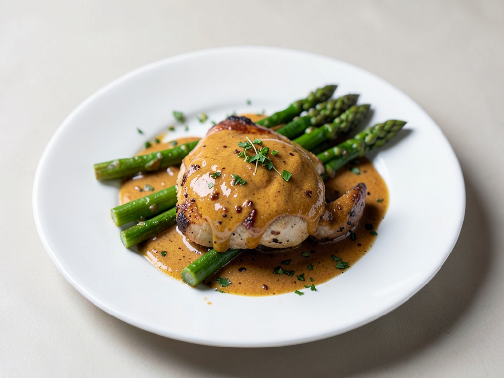 Poulet à la moutarde aux asperges au four