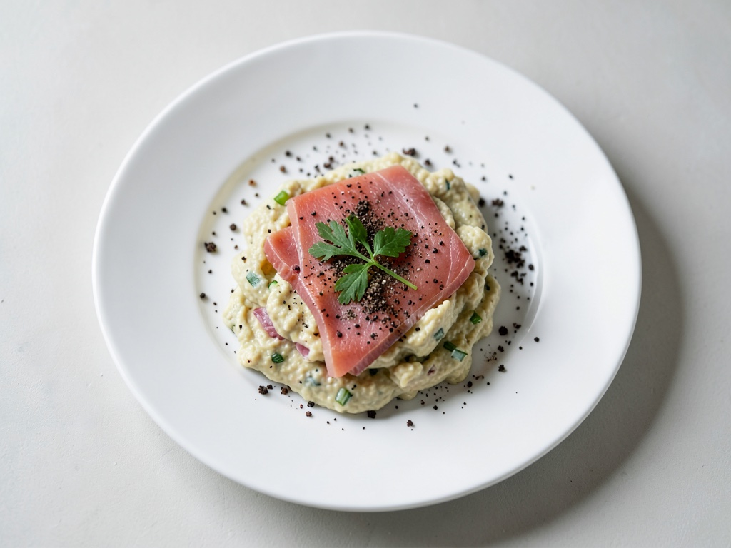 Huevos revueltos con mostaza y salmón ahumado