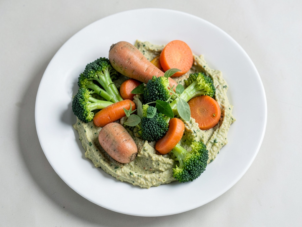 Houmous au sésame avec brocoli et carottes rôtis