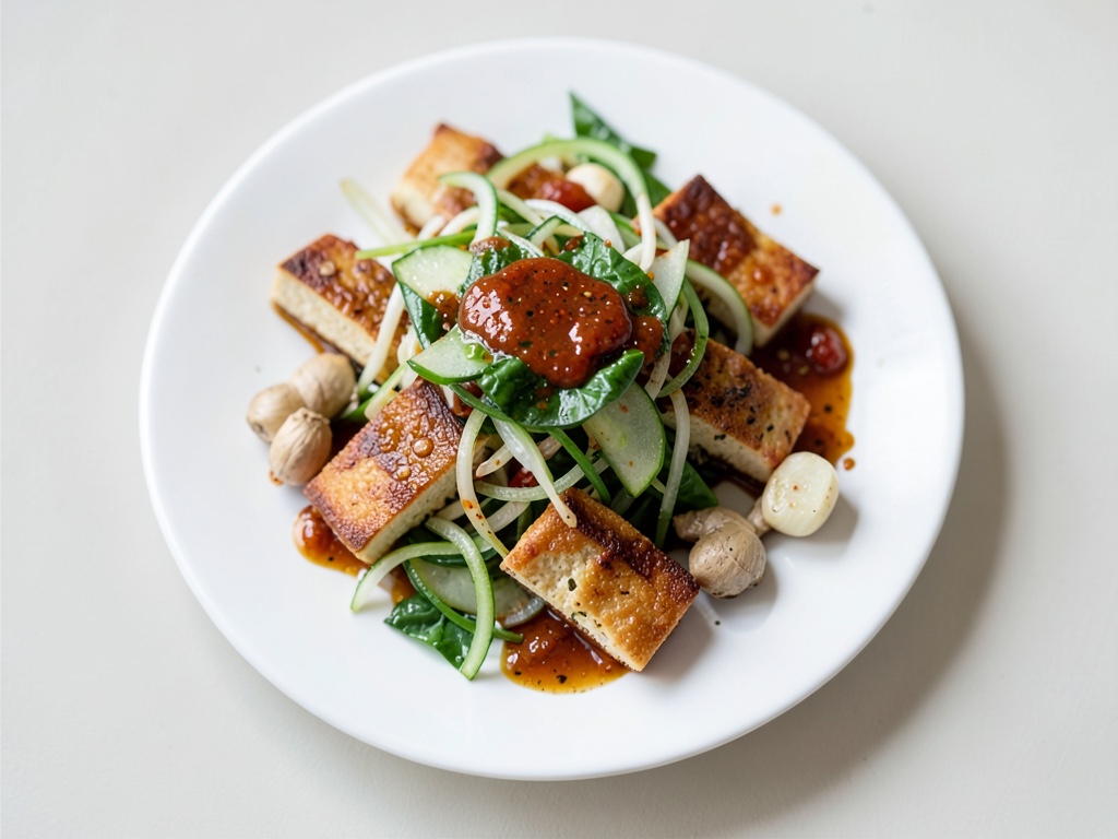Tofu croccante al sesamo con insalata fresca di cetrioli asiatica