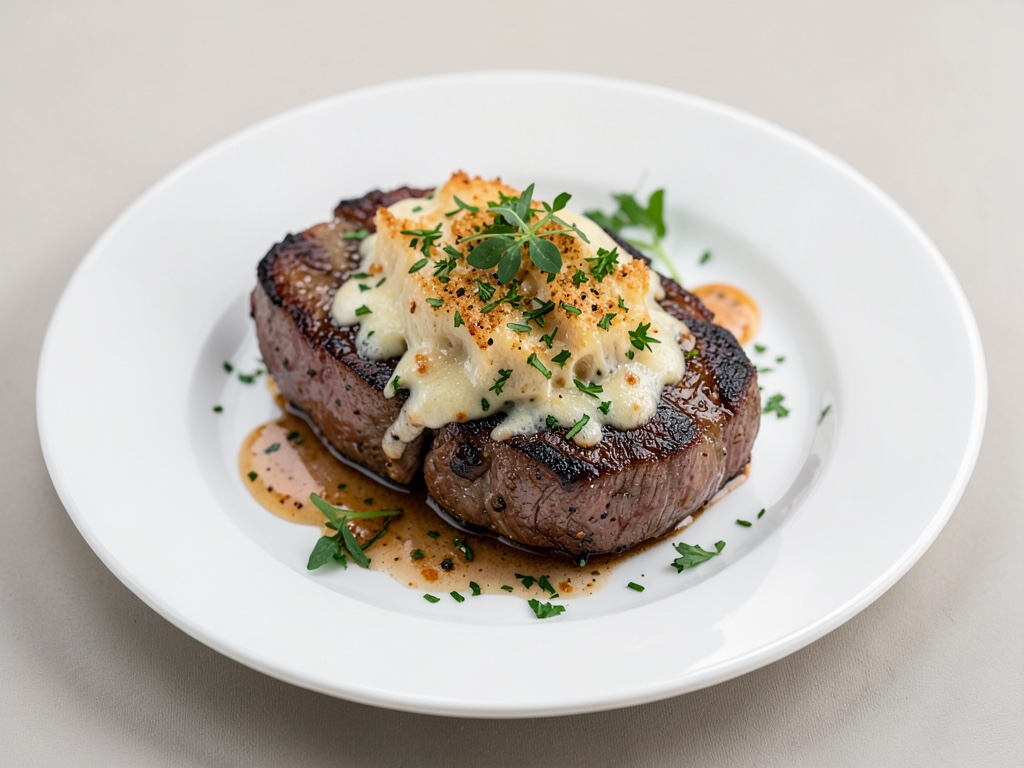 Steaks de bœuf Sirloin juteux avec une croûte de parmesan aux herbes fraîches