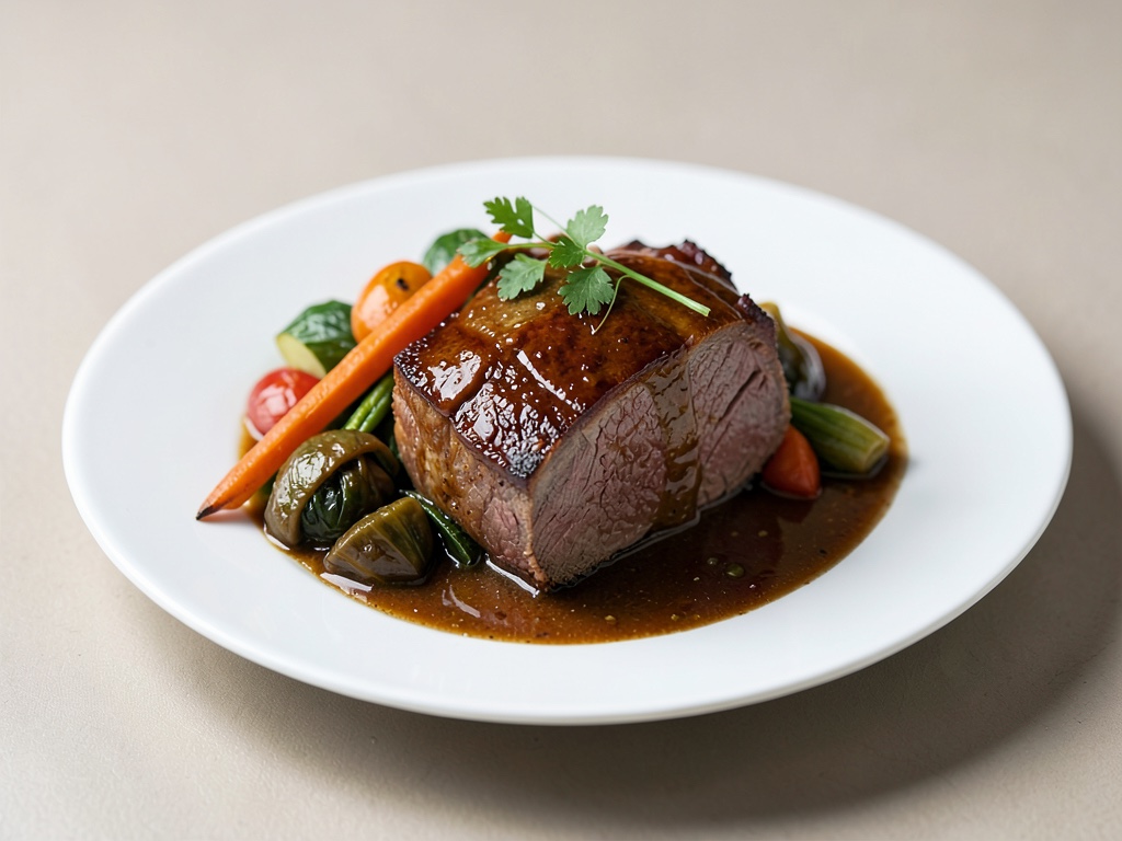 Braciola di manzo tenera con verdure stufate nella slow cooker