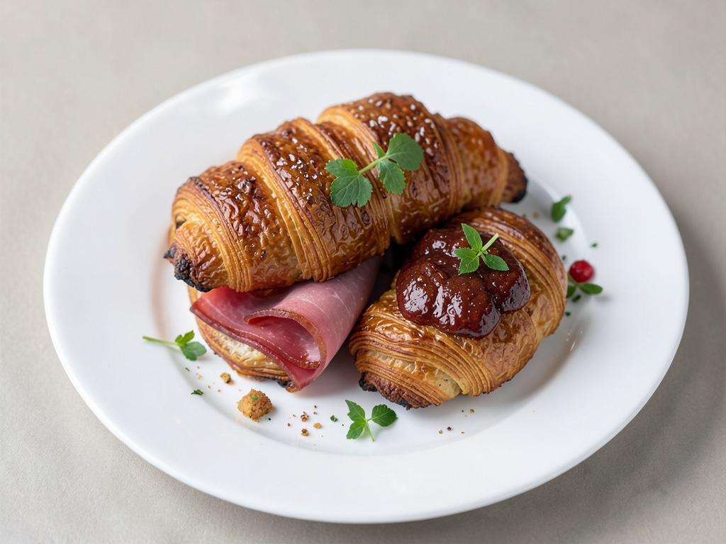 Croissants aplastados con mortadela