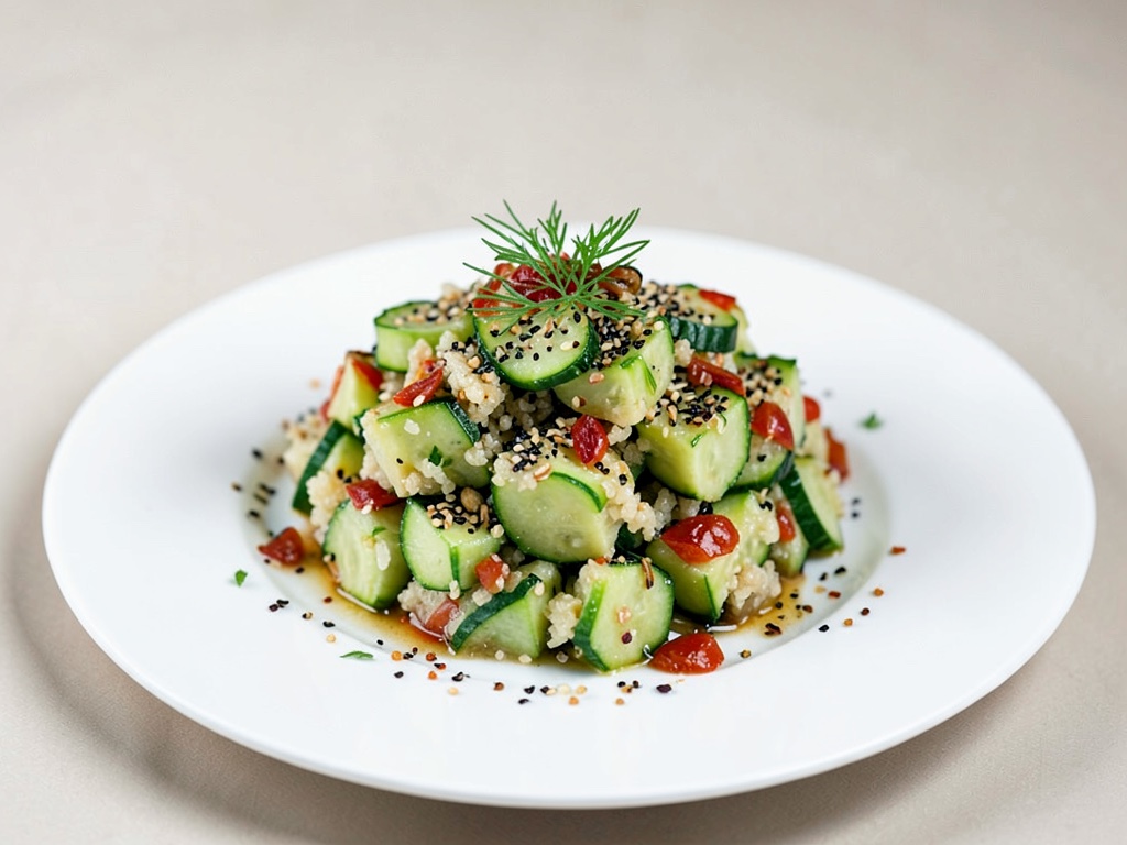 Geklopfter Gurkensalat mit Sesam und Koriander