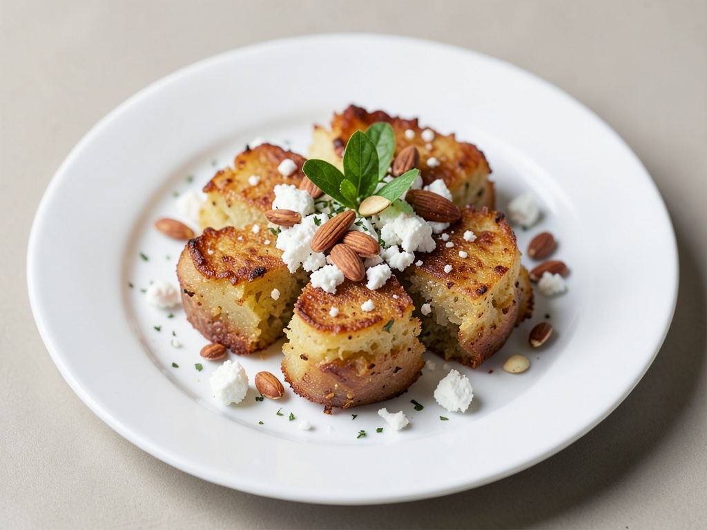 Patate schiacciate croccanti con feta e mandorle