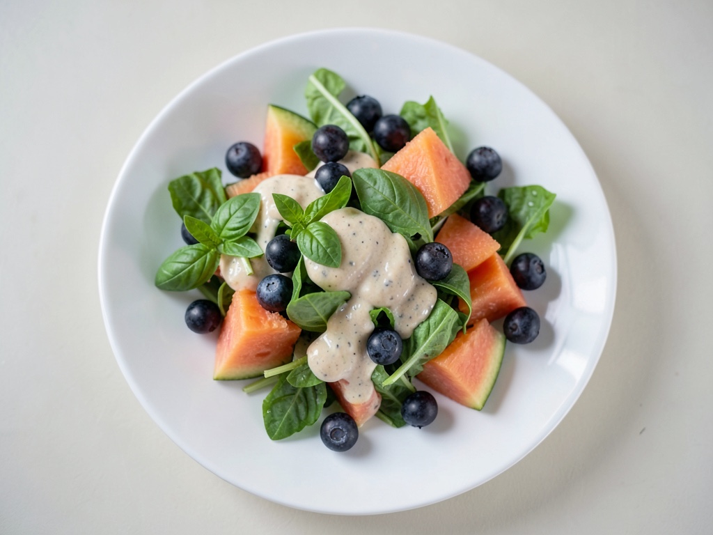 Insalata estiva con lamponi, melone e vinaigrette al limone