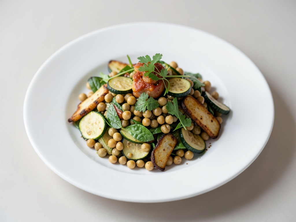 Salade d'été fraîche aux pois chiches et courgettes sautées