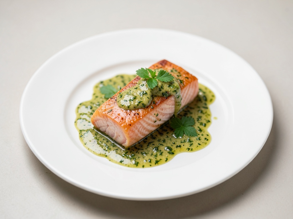 Salmone sous-vide con salsa alle erbe