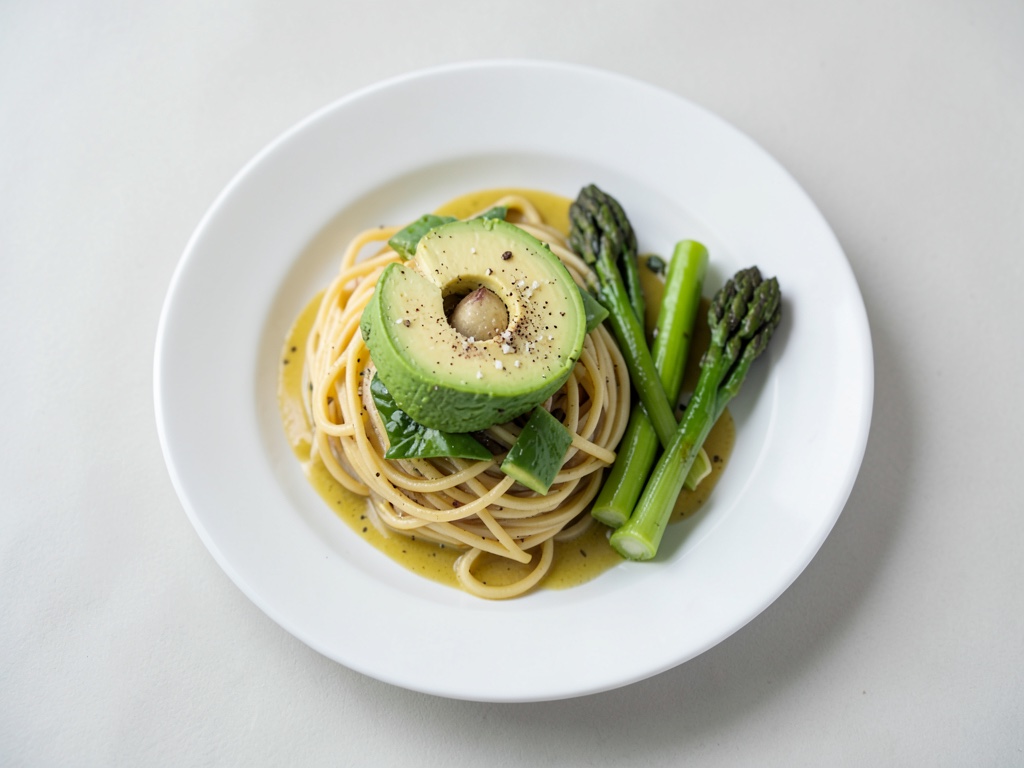 Zitronige Spaghetti mit Avocado und Spargel
