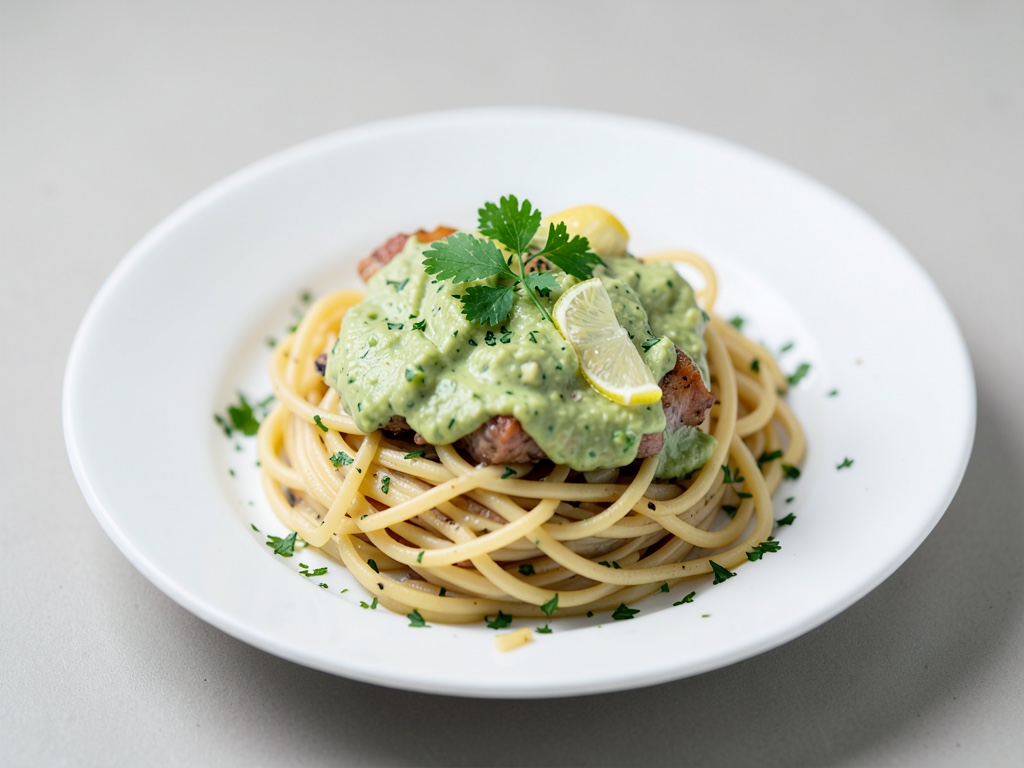 Spaghetti mit cremiger Avocado-Zitrone-Creme