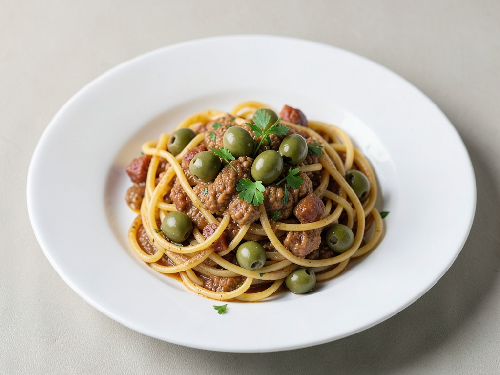 Spaghetti mit grünen Oliven