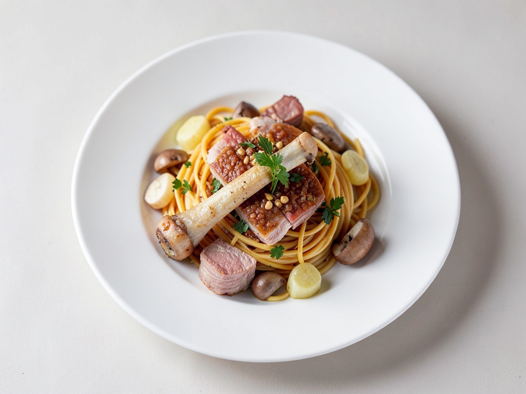 Spaghetti mit Hähnchenschenkel