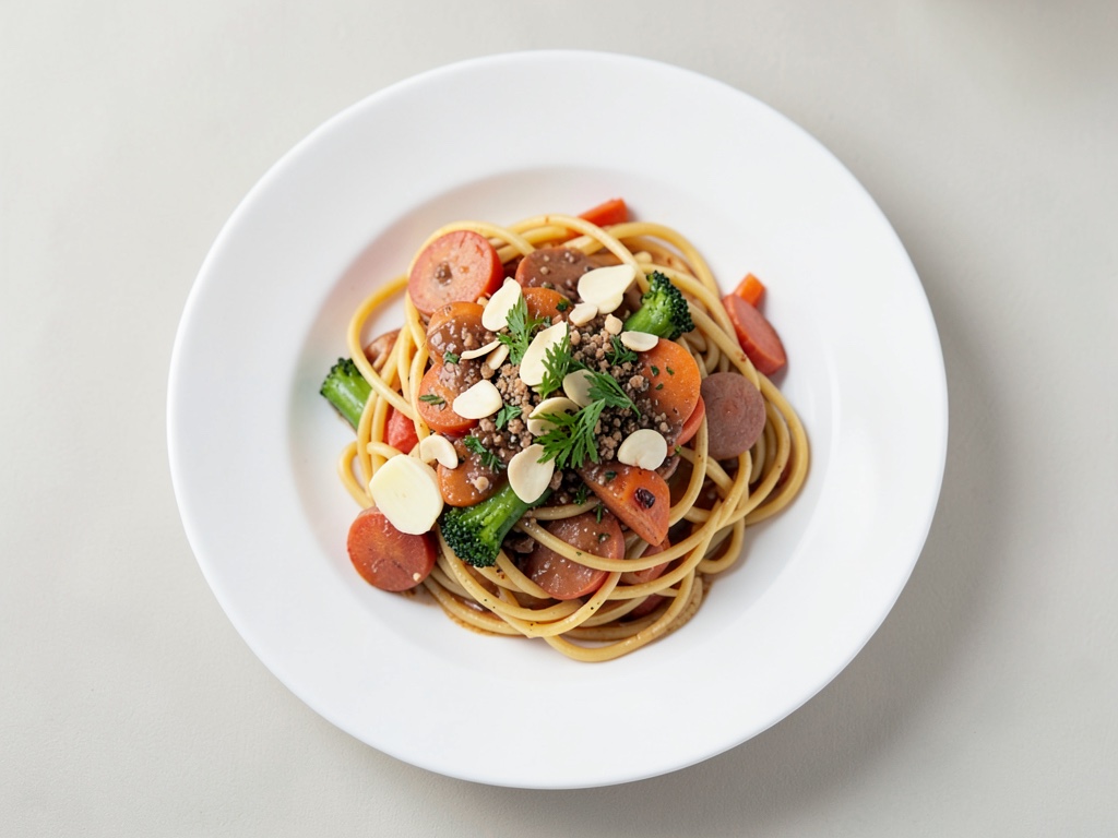 Spaghetti mit Karotten-Kohlrabi-Sugo und Mandel-Petersilien-Gremolata
