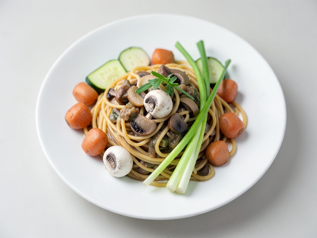 Spaghetti mit Champignons und cremigem Gemüse