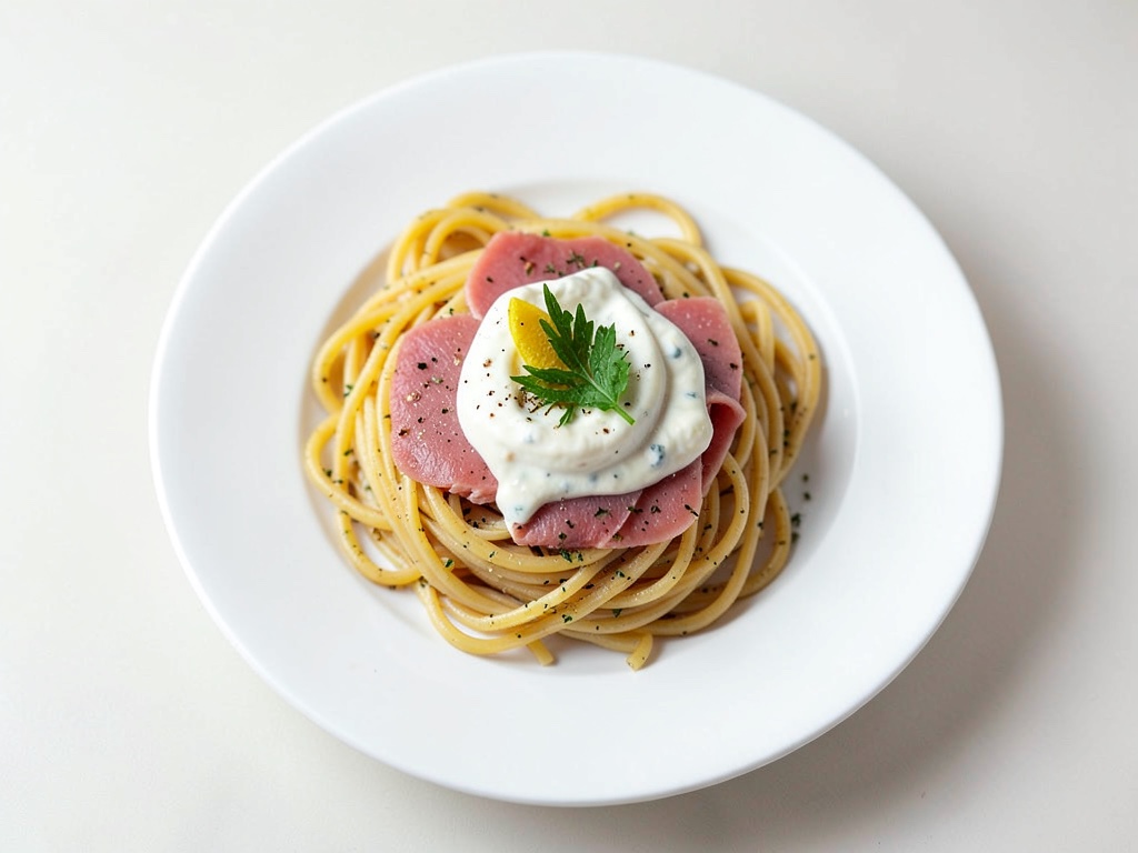 Spaghetti mit Räucherlachs und Zitronen-Crème-fraîche