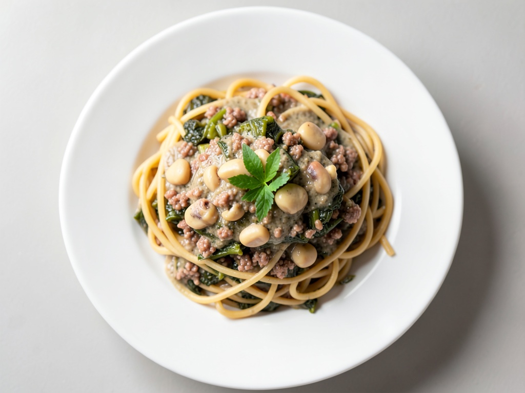 Spaghetti mit geröstetem Rosenkohl und cremiger Cashew-Creme