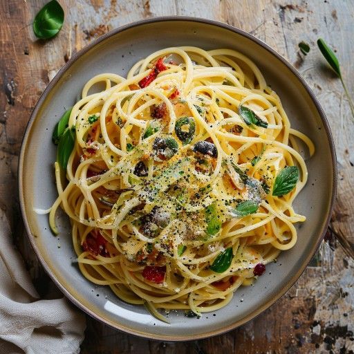 Knusprige Spaghetti mit Zitrone, Knoblauch und Sardellen